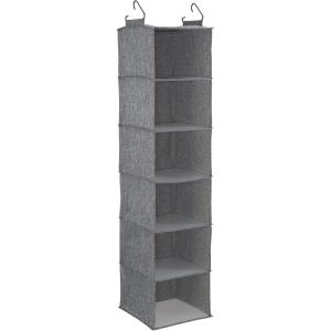 Household Essentials Hanging Cotton Blend Closet Organizer with 6 Storage Shelves, Denim(Graphite)