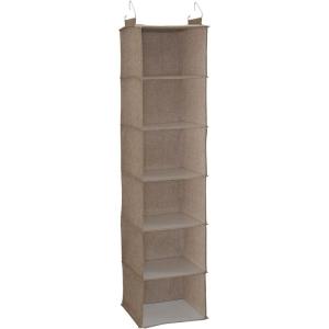 Household Essentials Hanging Cotton Blend Closet Organizer with 6 Storage Shelves, Denim(Latte)