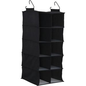 Household Essentials Hanging Cotton Blend and Plastic Closet Shoe Organizer with 10 Storage Compartments, Denim(Black)