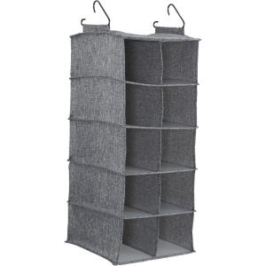 Household Essentials Hanging Cotton Blend and Plastic Closet Shoe Organizer with 10 Storage Compartments, Denim(Gray)