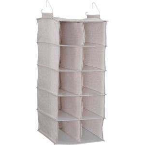 Household Essentials Hanging Cotton Blend and Plastic Closet Shoe Organizer with 10 Storage Compartments, Denim(Silver)