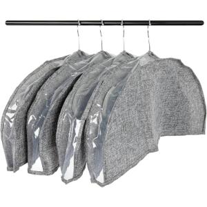 Household Essentials Hanging Garment Shoulder Dust Covers for Closet, Set of 4,Dark Grey(Graphite)