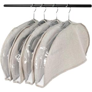 Household Essentials Hanging Garment Shoulder Dust Covers for Closet, Set of 4,Dark Grey(Silver)
