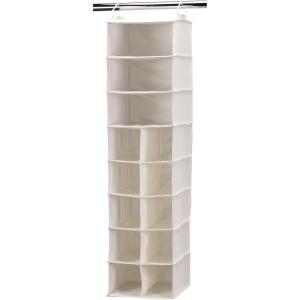 Household Essentials Hanging Shoe Organizer, Natural Canvas, Clothes Storage, 10 Pockets and 3 Shelves, Collapsible, Cream