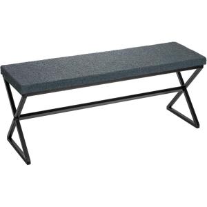 Household Essentials Harper Metal Bench with Boucle Upholstered Cushion, Blue-Grey and Black(Blue-grey)