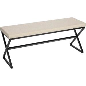 Household Essentials Harper Metal Bench with Boucle Upholstered Cushion, Blue-Grey and Black(Cream)