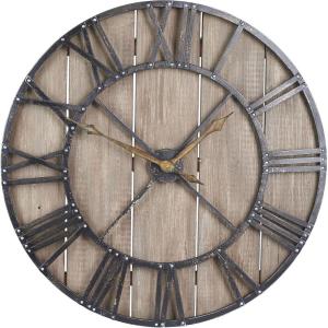 Household Essentials Household Essentials Large Oversized Decorative Rustic Wall Clock, Brown Wood / black Metal