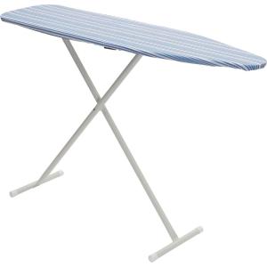 Household Essentials Ironing Board with Steel Top and Striped Design, Blue and White