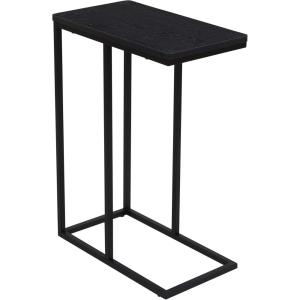 Household Essentials Jamestown C-Shaped for Accessibility Side End Table Black Oak Wood Grain and Black Metal