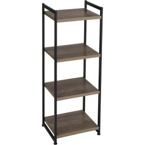 Household Essentials Jamestown Narrow 4 Shelf Open Storage Bookshelf Ashwood Rustic Wood Grain and Black Metal