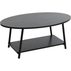 Household Essentials Jamestown Oval Coffee Table with Storage Shelf Rustic Slate Concrete and Black Metal(Black Oak)