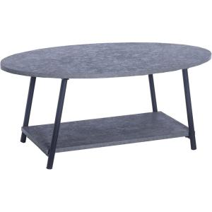 Household Essentials Jamestown Oval Coffee Table with Storage Shelf Rustic Slate Concrete and Black Metal(Grey)
