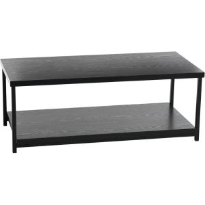 Household Essentials Jamestown Rectangular Coffee Table with Storage Shelf Coastal Oak Rustic Wood Grain and White Metal(Black)
