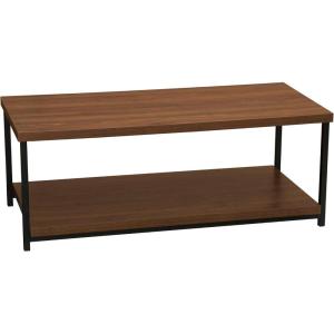 Household Essentials Jamestown Rectangular Coffee Table with Storage Shelf Coastal Oak Rustic Wood Grain and White Metal(Brown)
