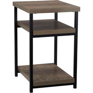 Household Essentials Jamestown Rectangular Side End Table with Storage Shelves Rustic Slate Concrete and Black Metal(Ashwood)