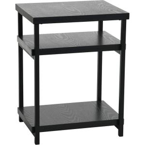 Household Essentials Jamestown Rectangular Side End Table with Storage Shelves Rustic Slate Concrete and Black Metal(Black Oak)