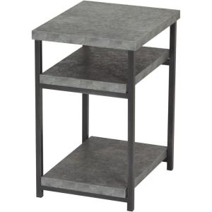Household Essentials Jamestown Rectangular Side End Table with Storage Shelves Rustic Slate Concrete and Black Metal(Slate)