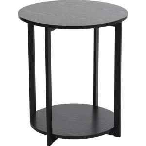 Household Essentials Jamestown Round Side End Table with Storage Shelf Mid Century Walnut Wood Grain and Black Metal(Black Oak)