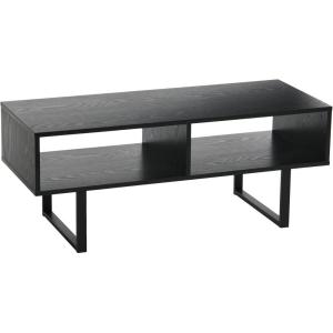 Household Essentials Jamestown TV Stand Coffee Table with Rectangular Storage Compartments Coastal Oak Rustic Wood Grain and White Metal(Black)