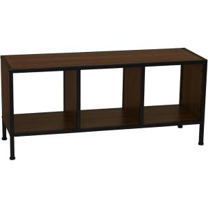 Household Essentials Jamestown TV Stand Coffee Table with Rectangular Storage Compartments Coastal Oak Rustic Wood Grain and White Metal(Brown)