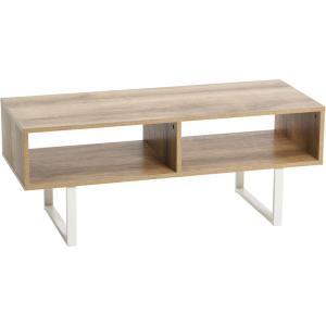 Household Essentials Jamestown TV Stand Coffee Table with Rectangular Storage Compartments Coastal Oak Rustic Wood Grain and White Metal(Distressed White)