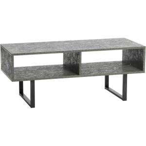 Household Essentials Jamestown TV Stand Coffee Table with Rectangular Storage Compartments Coastal Oak Rustic Wood Grain and White Metal(Grey)