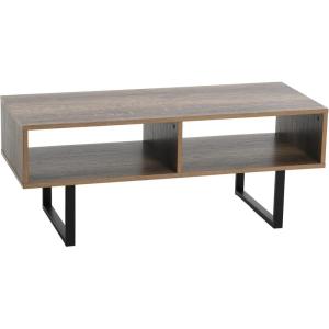 Household Essentials Jamestown TV Stand Coffee Table with Rectangular Storage Compartments Coastal Oak Rustic Wood Grain and White Metal(Taupe)
