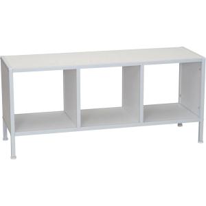Household Essentials Jamestown TV Stand Coffee Table with Rectangular Storage Compartments Coastal Oak Rustic Wood Grain and White Metal(White)