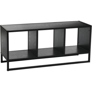 Household Essentials Jamestown TV Stand Coffee Table with Square Cube Storage Compartments Ashwood Rustic Wood Grain and Black Metal(Black)