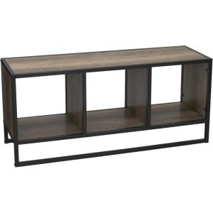 Household Essentials Jamestown TV Stand Coffee Table with Square Cube Storage Compartments Ashwood Rustic Wood Grain and Black Metal(Taupe)