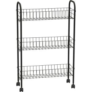 Household Essentials Matte Black Slim, 3 Shelf Storage Cart with Wheels(7″ Black – Basic)