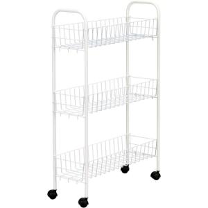 Household Essentials Matte Black Slim, 3 Shelf Storage Cart with Wheels(7″ White – Basic)