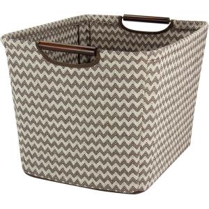 Household Essentials Medium Tapered Soft-Side Storage Bin with Wood Handles(Chevron)