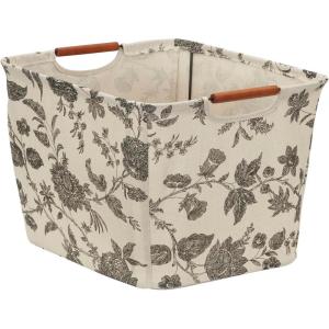 Household Essentials Medium Tapered Storage Bin with Wood Handles, Floral Pattern(Medium)
