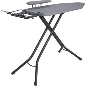 Household Essentials Mega Wide Top Ironing Board, 4-Legs, Steel Top Ironing Board with Fixed Iron Rest, FiberTech Cover and Fiber Pad, Scorch and Stain Resistant, Antique Bronze Frame(Grey/Black)