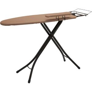 Household Essentials Mega Wide Top Ironing Board, 4-Legs, Steel Top Ironing Board with Fixed Iron Rest, FiberTech Cover and Fiber Pad, Scorch and Stain Resistant, Antique Bronze Frame(Brown/Bronze)