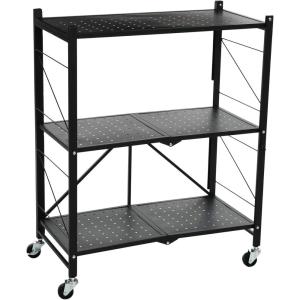 Household Essentials Metal 3-Tier Foldable Utility Rack, Black