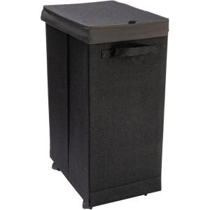 Household Essentials Narrow Collapsible Laundry Hamper with Liner and Lid, Silver(Black)