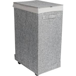 Household Essentials Narrow Collapsible Laundry Hamper with Liner and Lid, Silver(Graphite)