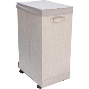 Household Essentials Narrow Collapsible Laundry Hamper with Liner and Lid, Silver(Silver)