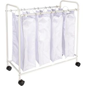 Household Essentials Rolling Laundry Sorter, 4 Bag Laundry Sorter Cart with Washable and Removable Bags, White(White/White)