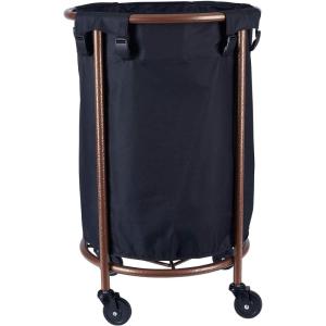 Household Essentials Round Laundry Hamper, Metal Frame with Wheels, Heavy Duty and Commercial-Grade, Black Polyester Bag, Great For Both Residential and Commercial Use(Black/Copper)