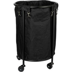 Household Essentials Round Laundry Hamper, Metal Frame with Wheels, Heavy Duty and Commercial-Grade, Black Polyester Bag, Great For Both Residential and Commercial Use(Black/Black)