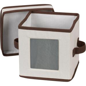 Household Essentials Saucer Storage Box, Holds 12 Saucers with Felt Protectors, Windowed Panel, 2 Riveted Handles, Foldable and Stackable Box(Natural)