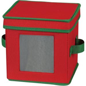 Household Essentials Saucer Storage Box, Holds 12 Saucers with Felt Protectors, Windowed Panel, 2 Riveted Handles, Foldable and Stackable Box(Red)
