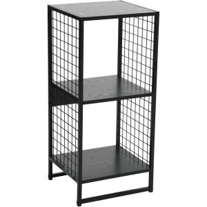 Household Essentials Trellis Open Storage Bookshelf with 2 Cube Compartments Mid Century Walnut Wood Grain and Black Metal(Black)