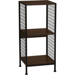 Household Essentials Trellis Open Storage Bookshelf with 2 Cube Compartments Mid Century Walnut Wood Grain and Black Metal(Walnut)