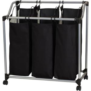 Household Essentials Triple Laundry Sorter with Wheels, Tapered Metal Frame, Removable Polyester Bags, Ventilated, Smooth Rolling Casters, Great for Sorting Laundry Large(Angled Frame)