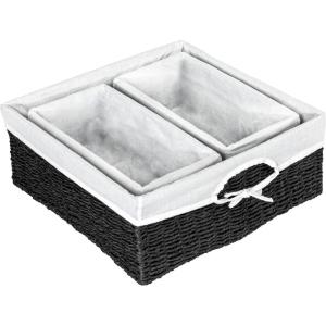 Household Essentials Wicker Basket Set, 3 Pieces, 1 Large and 2 Small Water Hyacinth Baskets for Storage and Organization(Paper Rope)