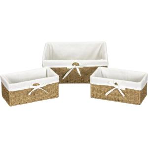 Household Essentials Wicker Basket Set, 3 Pieces, 1 Large and 2 Small Water Hyacinth Baskets for Storage and Organization(Seagrass)